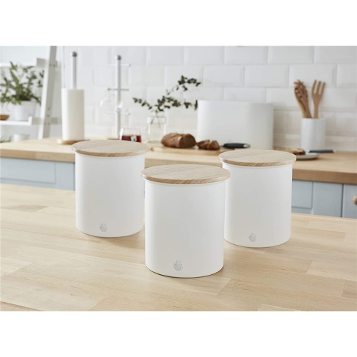 Swan - Set of 3 Nordic Collection Storage Canisters with Bamboo Lid, 1.84L Capacity, Matte White