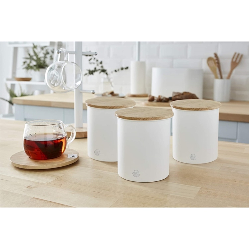 Swan - Set of 3 Nordic Collection Storage Canisters with Bamboo Lid, 1.84L Capacity, Matte White