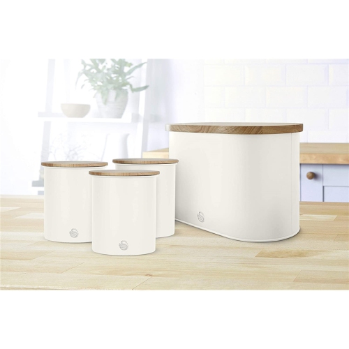 Swan - Set of 3 Nordic Collection Storage Canisters with Bamboo Lid, 1.84L Capacity, Matte White