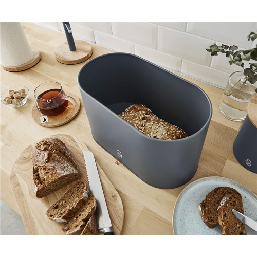 Swan - Nordic Collection Bread Bin with Bamboo Lid, 15cm x 15cm x 35cm, Matte Gray