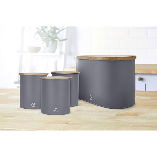 Swan - Nordic Collection Bread Bin with Bamboo Lid, 15cm x 15cm x 35cm, Matte Gray