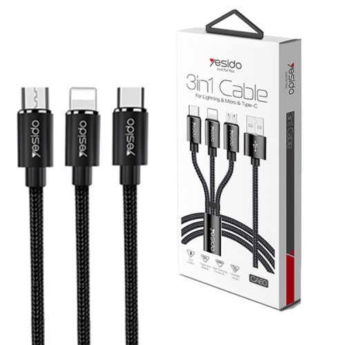 Yesido| 3in1 Multi USB charging cable|Type C, Micro & Iphone| Fast Charging, 3.0A output|