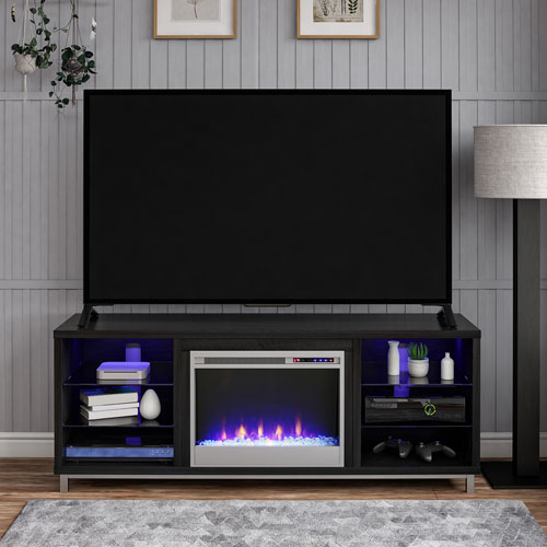 Ameriwood Home Lumina 70" Fireplace TV Stand with Logs Firebox - Black Oak