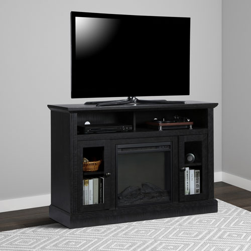 Ameriwood Home Chicago 50" Fireplace TV Stand with Logs Firebox - Black Oak