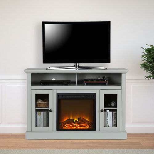 Ameriwood Home Chicago 50" Fireplace TV Stand with Logs Firebox - Dove Grey