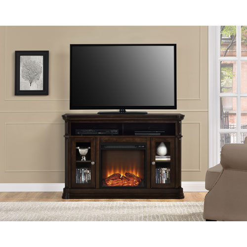 Ameriwood Home Brooklyn 50" Fireplace TV Stand with Logs Firebox - Espresso