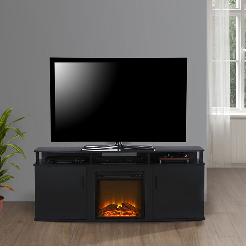 Ameriwood Home Carson 70" Fireplace TV Stand with Logs Firebox - Black