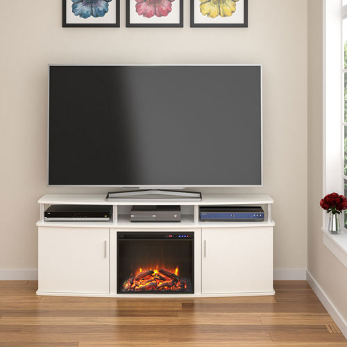 Ameriwood Home Carson 70" Fireplace TV Stand with Logs Firebox - White