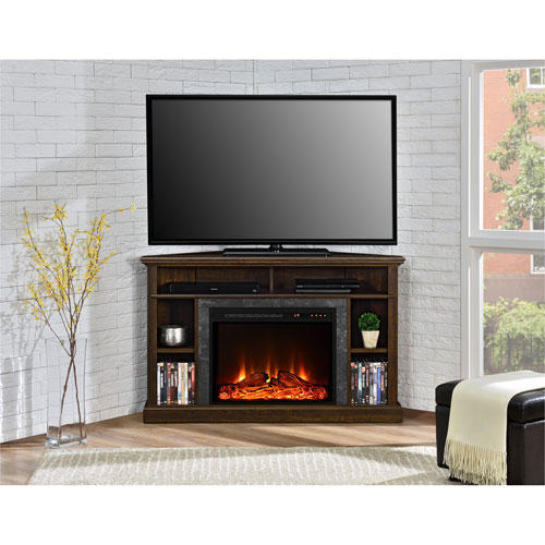 Ameriwood Home Overland 50" Corner Fireplace TV Stand with Logs Firebox - Espresso