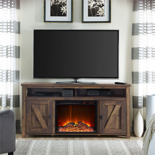 Ameriwood Home Farmington 60" Fireplace TV Stand with Logs Firebox - Rustic