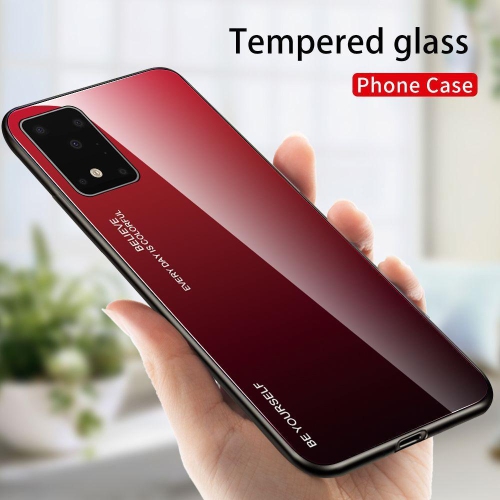 RIVIERA Scratch Resistant Gradient Color Phone Case Anti-fall Tempered Glass Case for Samsung Galaxy S20 -Red