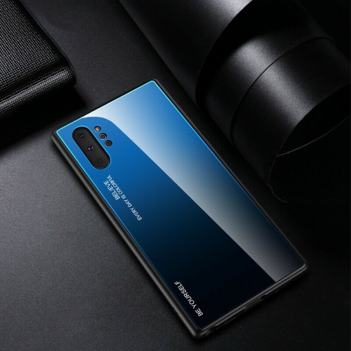 Image 1 of 8.. RIVIERA Scratch Resistant Gradient Color Phone Case Anti-fall Tempered Glass Case for Samsung Galaxy NOTE 10 PLUS -Blue