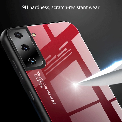 Étui RIGIDE ajusté en verre trempé anti-chute de RIVIERA résistant aux rayures pour Galaxy S21 de Samsung - Violet et vert