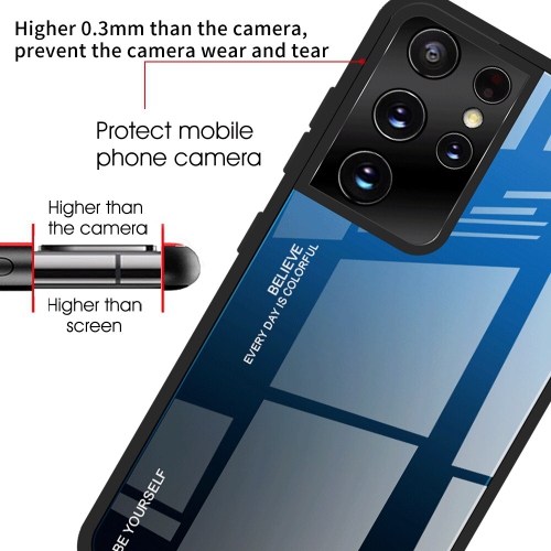 Étui RIGIDE ajusté en verre trempé anti-chute de RIVIERA résistant aux rayures pour Galaxy S21 ULTRA DE Samsung - Bleu