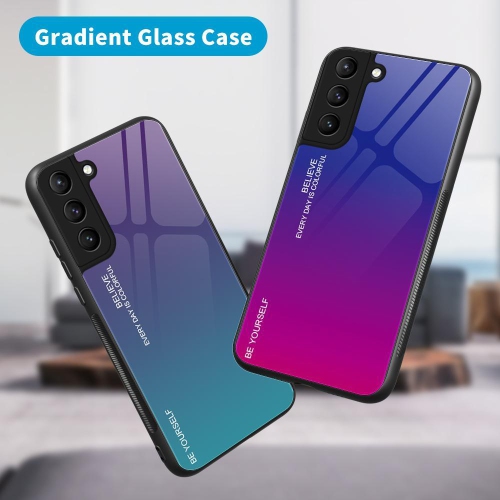 Étui RIGIDE ajusté en verre trempé anti-chute de RIVIERA résistant aux rayures pour Galaxy S21 de Samsung - Rose et violet