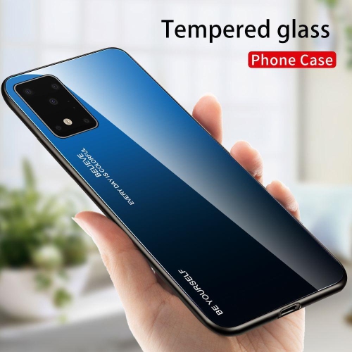 RIVIERA Scratch Resistant Gradient Color Phone Case Anti-fall Tempered Glass Case for Samsung Galaxy A52 -Blue