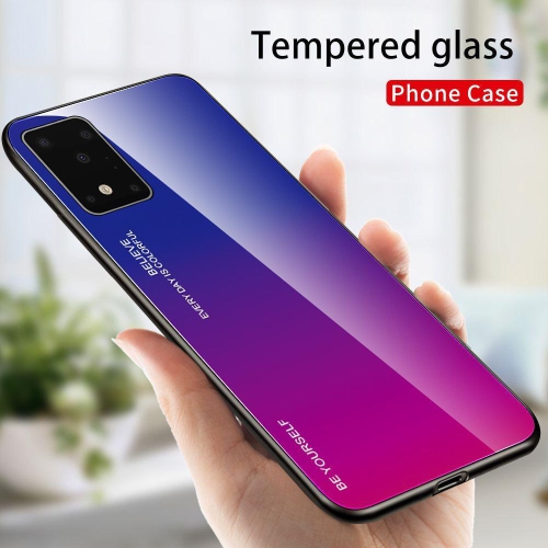 RIVIERA Scratch Resistant Gradient Color Phone Case Anti-fall Tempered Glass Case for Samsung Galaxy S20 FE -Pink and Blue