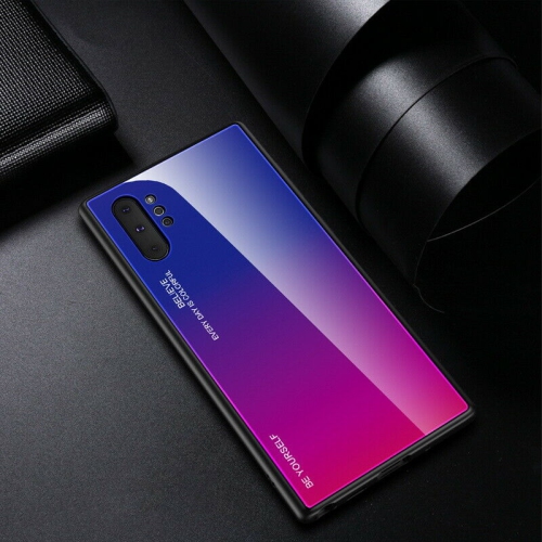 RIVIERA Scratch Resistant Gradient Color Phone Case Anti-fall Tempered Glass Case for Samsung Galaxy NOTE 10 PLUS -Pink and Blue