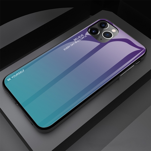 RIVIERA Scratch Resistant Gradient Color Phone Case Anti-fall Tempered Glass Case for iPhone 12 PRO MAX -Purple and Green