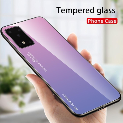 RIVIERA  Scratch Resistant Gradient Color Phone Case Anti-Fall Tempered Glass Case for Samsung Galaxy A52 -Pink And In Purple