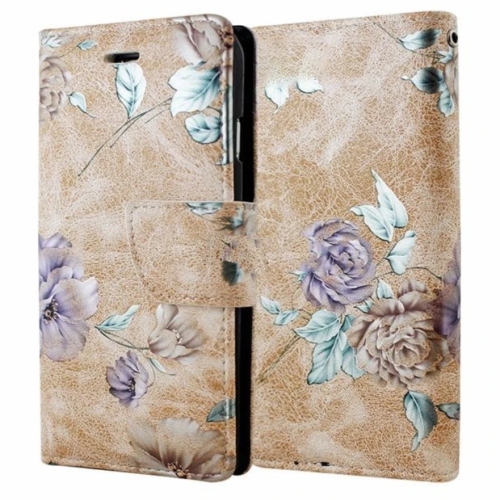 CSMART  [Cs] Iphone 13 Pro Case, Magnetic Leather Folio Wallet Flip Case Cover With Card Slot Flower In Beige