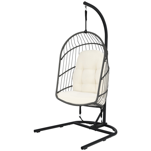 Costway Hanging Wicker Egg Chair w/ Stand Cushion Foldable Outdoor Indoor