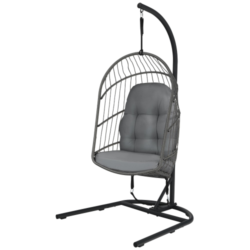 Costway Hanging Wicker Egg Chair w/ Stand Cushion Foldable Outdoor Indoor