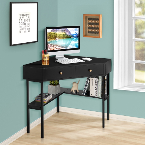 Costway Corner Computer Desk Writing Workstation Study Desk w/ 2 Drawers