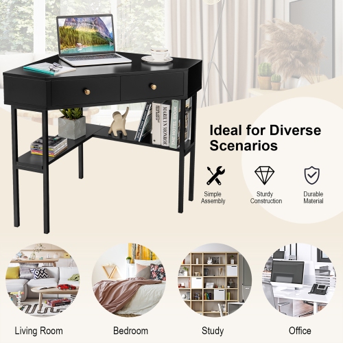 Costway Corner Computer Desk Writing Workstation Study Desk w/ 2 Drawers