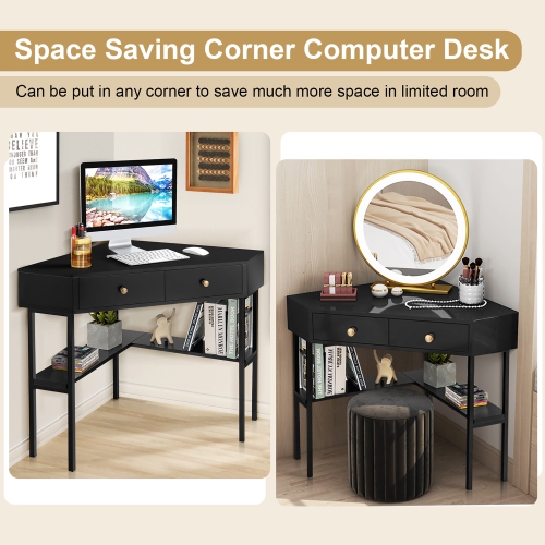 Costway Corner Computer Desk Writing Workstation Study Desk w/ 2 Drawers