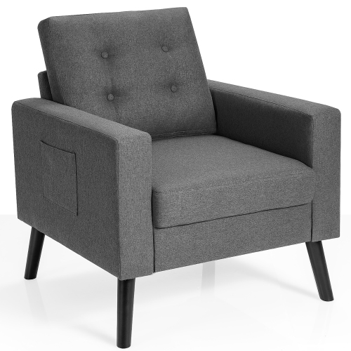 Costway Modern Accent Armchair Upholstered Single Sofa Chair w/ 2-Side Pockets
