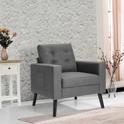 Costway Modern Accent Armchair Upholstered Single Sofa Chair w/ 2-Side Pockets