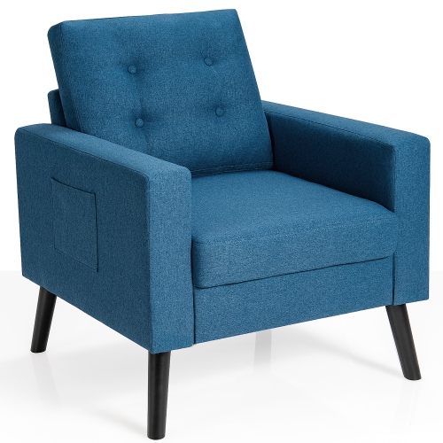 Costway Modern Accent Armchair Upholstered Single Sofa Chair w/ 2-Side  Pockets