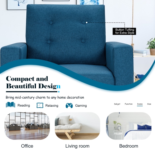 Costway Modern Accent Armchair Upholstered Single Sofa Chair w/ 2-Side Pockets