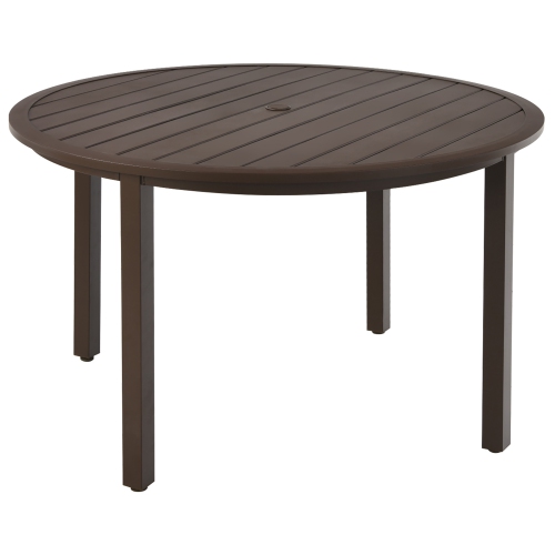 COSTWAY  49" Round Patio Dining Table Metal Slatted Table With Umbrella Hole