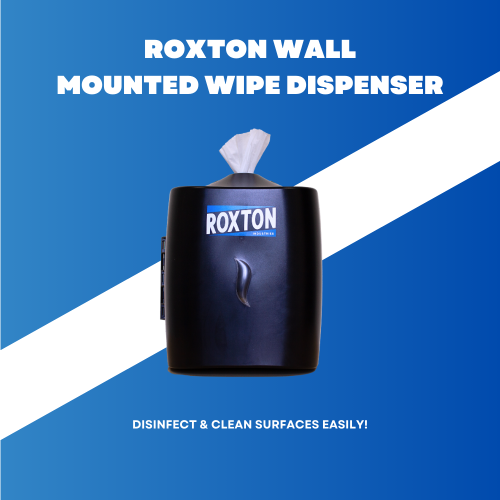 Roxton Wall Mount Wipes Dispenser - Upward Pull, Large Roll, Heavy-Duty Plastic, Strong Closure, Great for Gyms, Office, Commercial Spaces and Stores