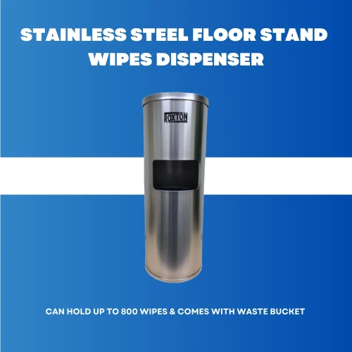 Roxton Stainless Steel Floor Stand Wipes Dispenser, Built-in Trash Can, Suitable for Gyms, School, Offices & Commercial Space