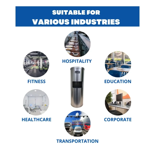 Roxton Stainless Steel Floor Stand Wipes Dispenser, Built-in Trash Can, Suitable for Gyms, School, Offices & Commercial Space