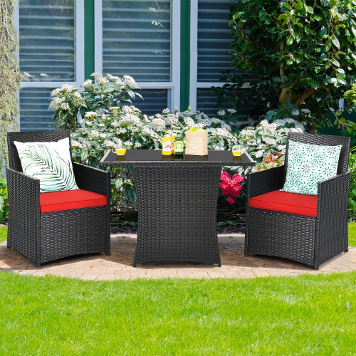 Costway 3PCS Patio Rattan Furniture Set Cushion Sofa Armrest Garden Deck