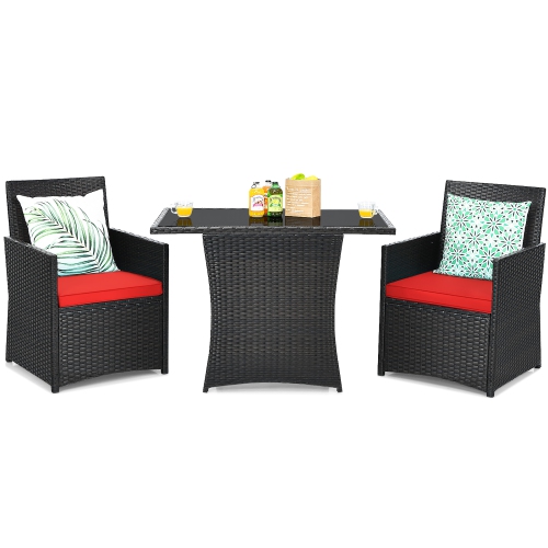 Costway 3PCS Patio Rattan Furniture Set Cushion Sofa Armrest Garden Deck