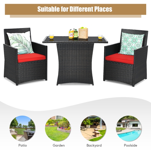 Costway 3PCS Patio Rattan Furniture Set Cushion Sofa Armrest Garden Deck