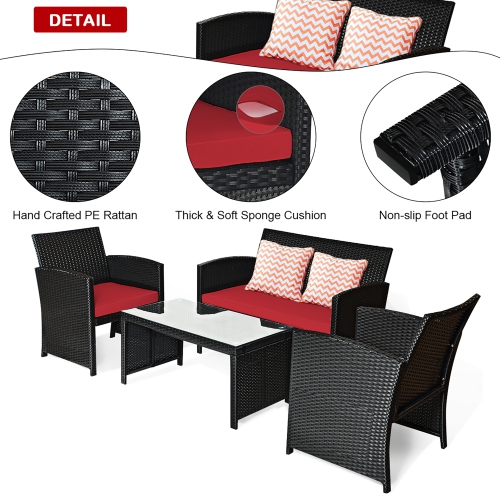 Costway 8PCS Patio Rattan Furniture Conversation Set Cushion Sofa Table Garden