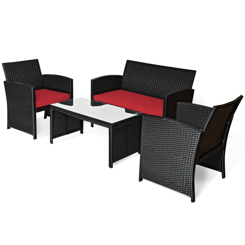 Costway 8PCS Patio Rattan Furniture Conversation Set Cushion Sofa Table Garden
