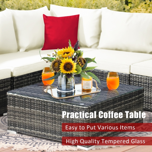 7PCS Patio Rattan Furniture Set Sectional Sofa Garden Cushion