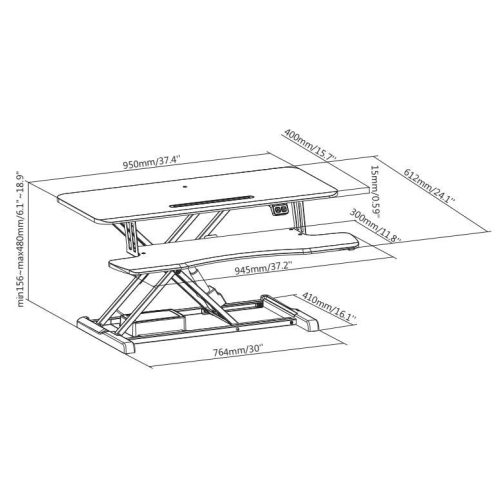 Electric Height Adjustable 37.4" Wide Sit-Stand Desk Converter Computer Desk for Monitor / Computer / laptop