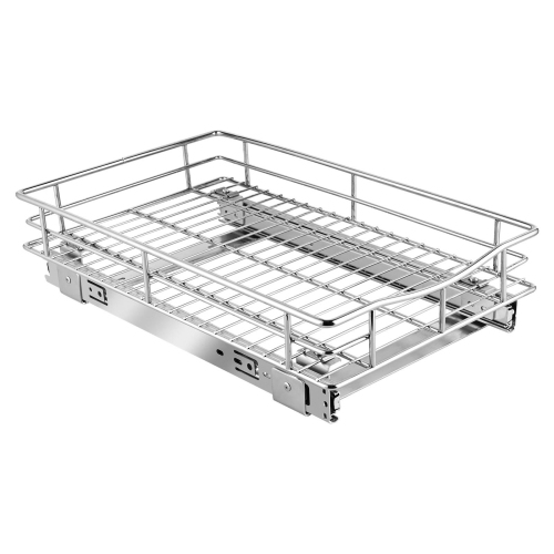 Slide Out Cabinet Organizer Drawer- Pull Out Under Cabinet Sliding Shelf, 11" W x 18 1/8" D x 4 1/8" H, Chrome - SortWise