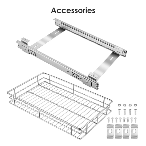 Slide Out Cabinet Organizer Drawer- Pull Out Under Cabinet Sliding Shelf, 11" W x 18 1/8" D x 4 1/8" H, Chrome - SortWise
