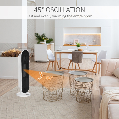 HOMCOM Compatible for Ceramic Space Heater, Indoor Tower Heater with 45 Degree Oscillation, Remote Control, 24H Timer, 1500W/1000W