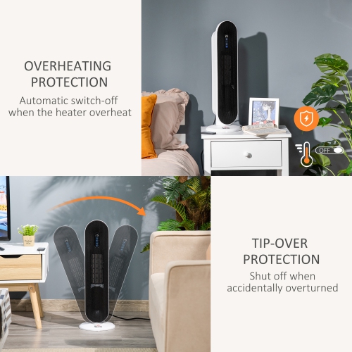 HOMCOM Compatible for Ceramic Space Heater, Indoor Tower Heater with 45 Degree Oscillation, Remote Control, 24H Timer, 1500W/1000W