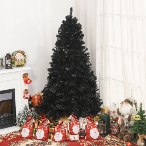 HOMCOM 7ft Artificial Christmas Tree Unlit Douglas Fir with Realistic Branch Tips, Black Halloween Style